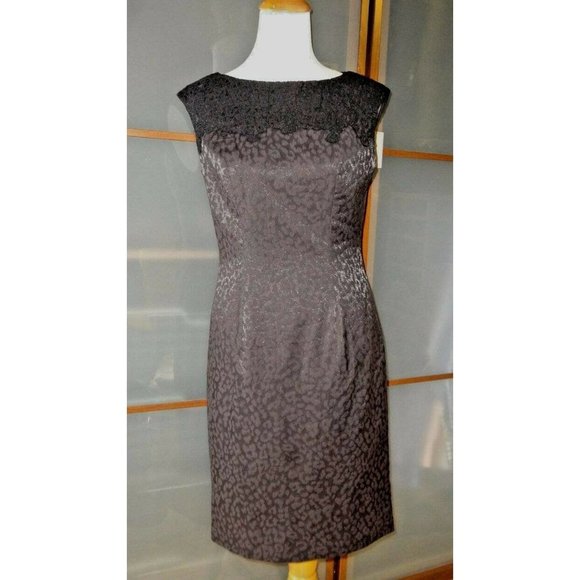 Adrianna Papell Lace Yoke Jacquard Dress Black 8 NEW - Picture 3 of 10